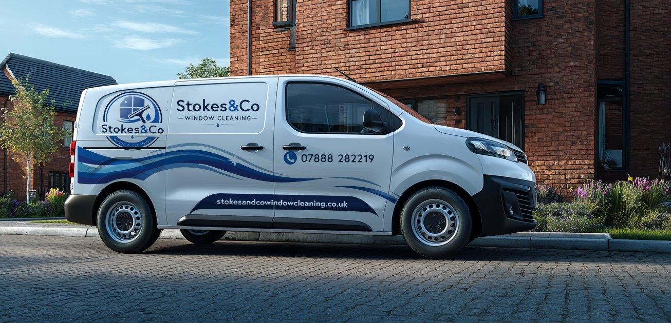 Stokes and Co Window Cleaning van parked outside a house